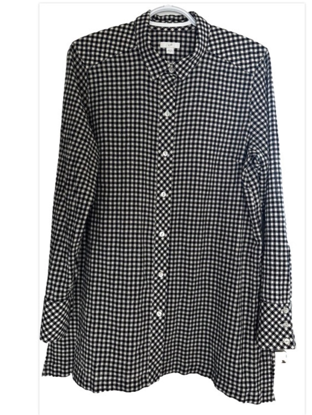 J.Jill Women's Size Medium Black & White Check Flowy Button Down Blouse